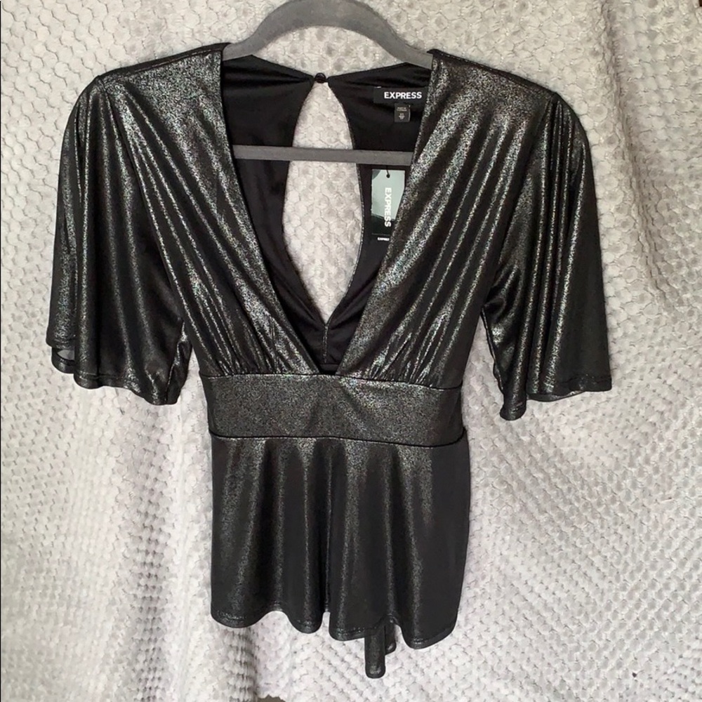 Express Blouse Plunge Neckline Metallic Size XS